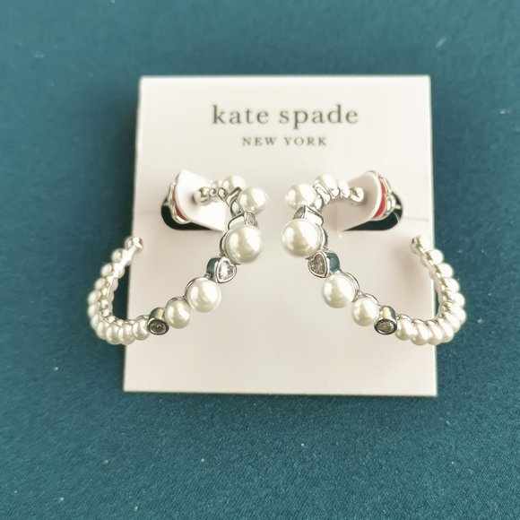 Special item - KATE SPADE Pearl Caviar Silver Hoop Earrings NEW